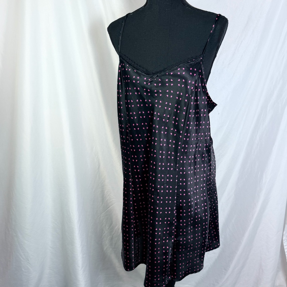 Women’s APT. 9 Black Satin Heart Print Chemise Slip Dress XL | Romantic Lingerie